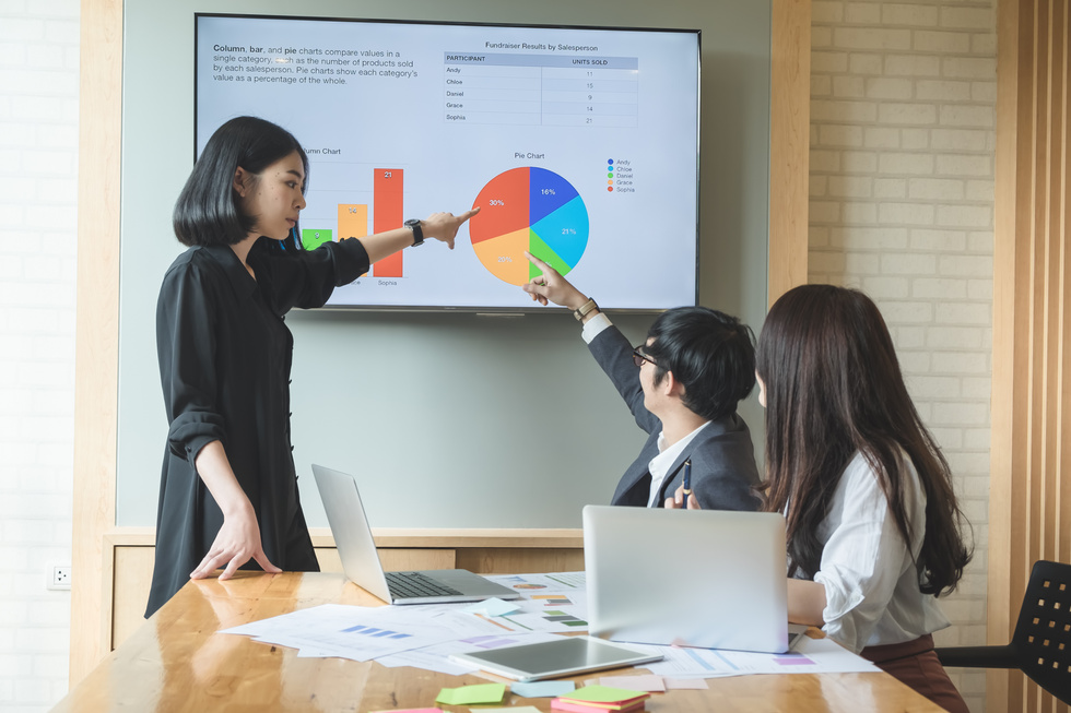 Group of People Discussing Data on Monitor Screen