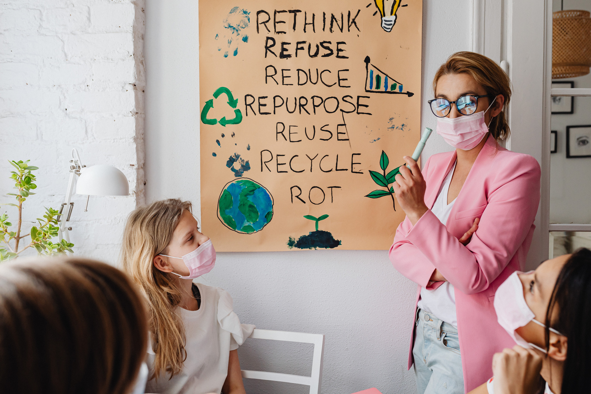 A Teacher Using a Visual Aid while Teaching a Class